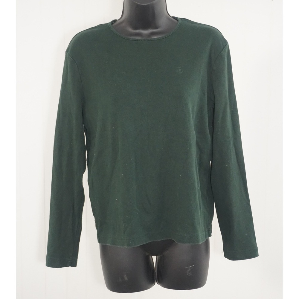 Lauren Ralph Lauren Size L Green Cotton Long Sleeve Knit Top